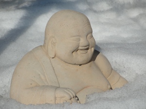 Neighbor's Buddha still laughing in the snow on 2/7/13,